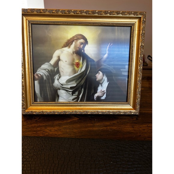 Unbranded Other - Sacred Heart of Jesus St Margaret Mary Alacoque Ornate Gold Framed Religious Art